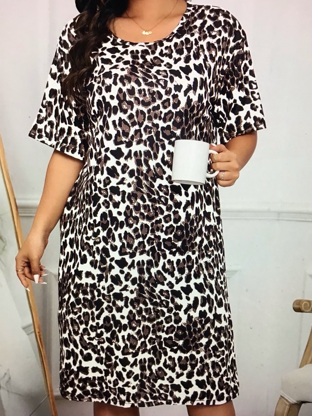 Leopard Print Short Sleeve Women’s Dress - Brown/Black